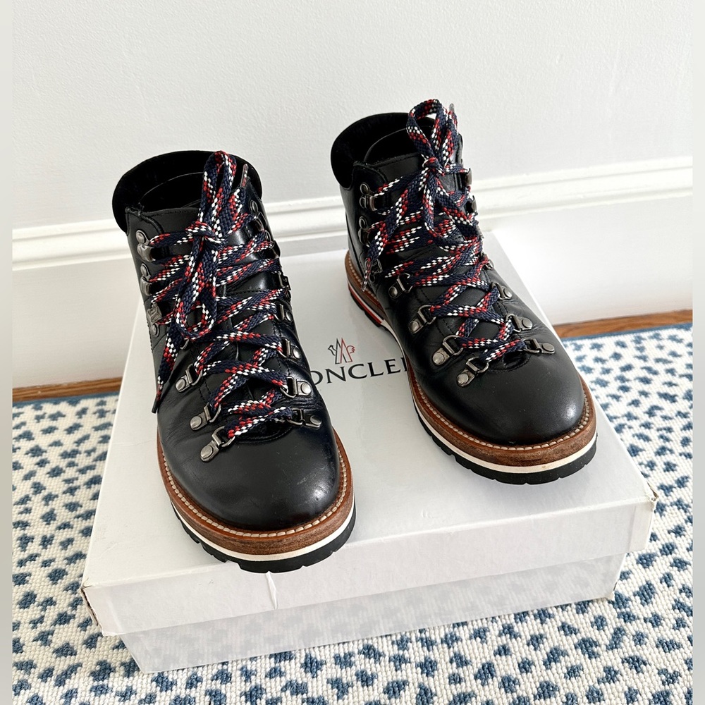 Moncler Blanche Lace Up Leather Hiking Boots, size 8